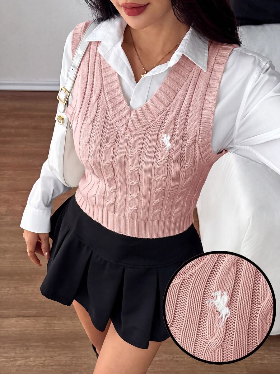 SHEIN PETITE 女士毛衣馬甲 - 藕粉色 - 查看 1