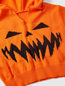 Sweetness Women's Autumn/Winter Halloween Hooded Cropped Sweater, Orange Pumpkin - Multicolor - View 3