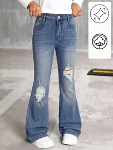 SHEIN Vaqueros Niñas (8-12) - Azul lavado medio - Ver 1