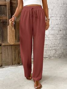 SHEIN PETITE CURVE Pantalones Extra Grande - Óxido marrón - Ver 4