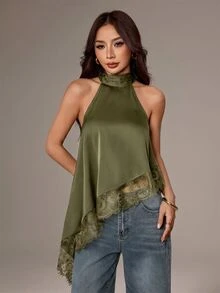 SHEIN PETITE Women Tops - Olive Green - View 4