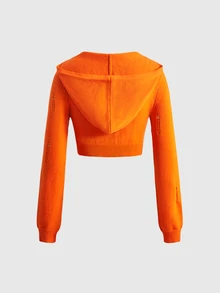 Sweetness Women's Autumn/Winter Halloween Hooded Cropped Sweater, Orange Pumpkin - Multicolor - View 2