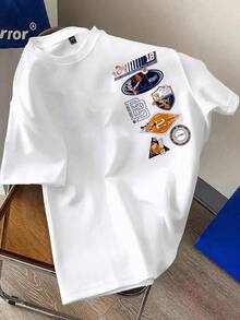 LOONEY TUNES X SHEIN Daypath Men's Small Logo Print Short Sleeve T-Shirt, Suitable For Casual Daily Wear - White - View 5