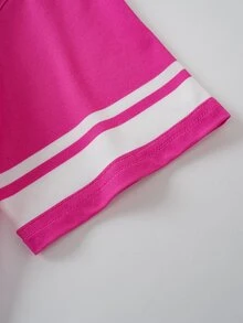 THE POWERPUFF GIRLS X SHEIN تي شيرت قصير الأكمام بطبعة كرتونية وحروف كاجوال يومي للفتيات المراهقات - وردي - مشاهدة 5