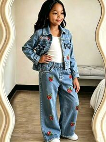 SHEIN ChillGRL 女童（小）牛仔套裝 - 藍色 - 查看 3