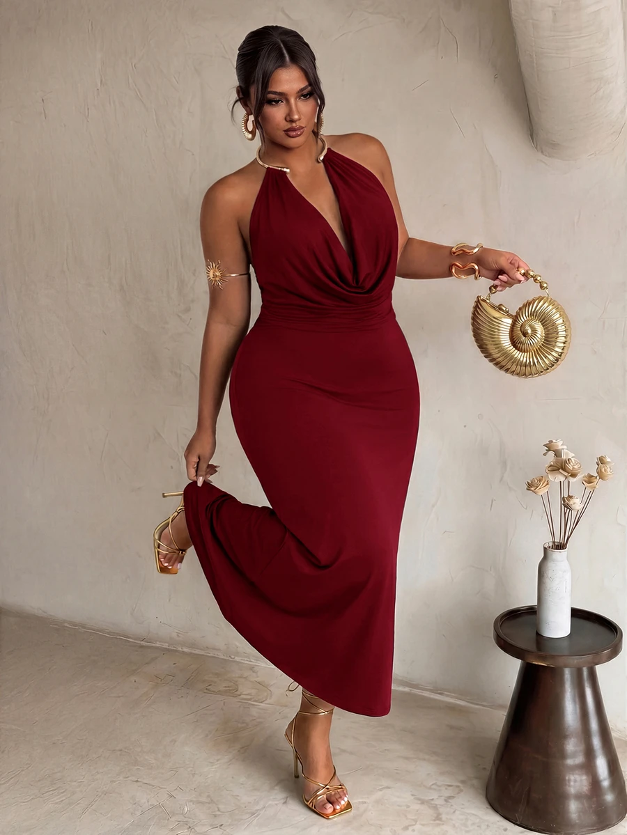 Firerie Plus Size Dresses - Burgundy - View 1