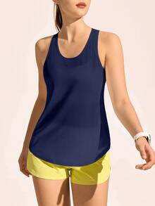 Exploreva Solid Skin-Friendly Outdoor Tank Top - Navy Blue - View 7