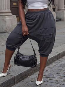 Slaydiva Plus Solid Elastic Waist Harem Pants Fall - Grey - View 3