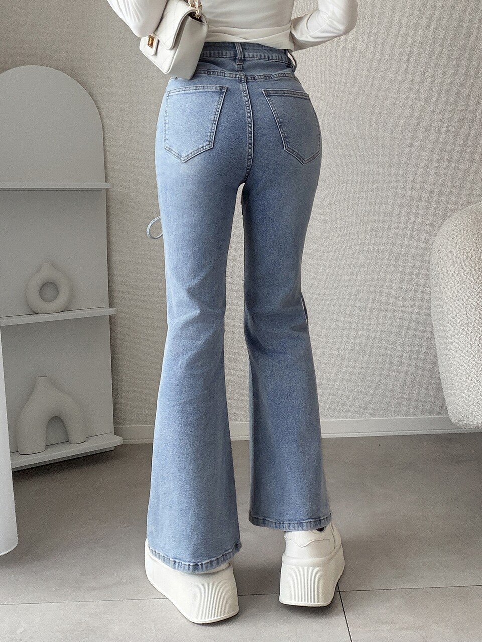 Contrast Lace Tie Front Flare Leg Jeans