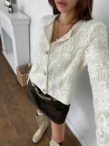 K-Vae Women's Elegant Solid Color Lace Jacket - Apricot - View 6
