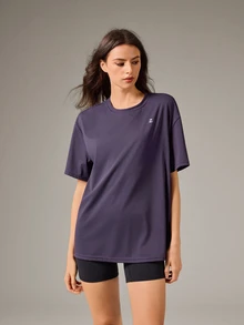 OutZeal Women Sports Tee Solid Color Casual Gym Workout Soft Stretchy Relax Fit Short Sleeve T-Shirt Summer Spring - Purple - View 7