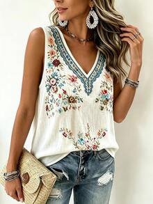 EMERY ROSE Plus Floral Print V Neck Top - Multicolor - View 3