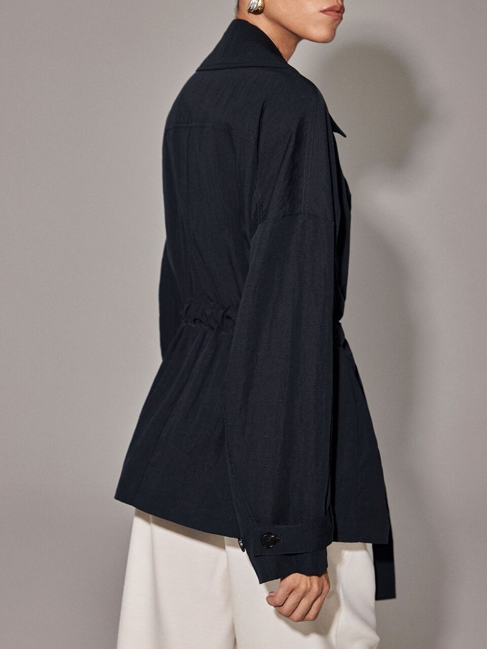 Anewsta Essential Solid Drop Shoulder Belted Trench Coat