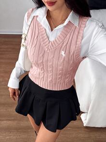 SHEIN PETITE 女士毛衣馬甲 - 藕粉色 - 查看 5