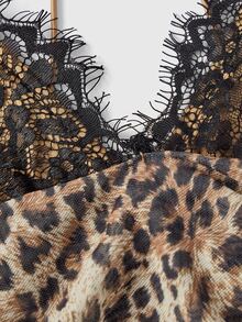 ROMWE Y2K Leopard Print Lace Trim Drawstring Side Cami Dress - Multicolor - View 3