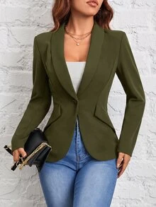 SHEIN PETITE Women Blazers - Army Green - View 5