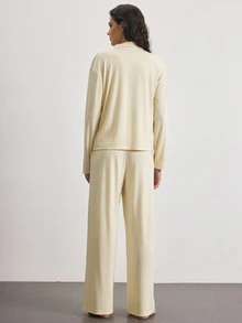 Ocili Conjunto de pijama de color sólido con botones delanteros - Amarillo - Ver 3