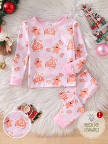 Baby Girl 1pc Christmas Print Top & Pants PJ Set - Multicolor - View 7