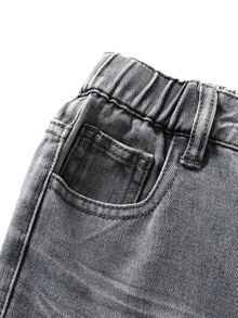 SHEIN 青少年男孩貓鬍鬚水洗直筒牛仔褲 - 灰色 - 查看 10