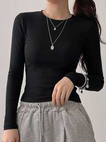 DAZY Solid Ribbed Knit Crop Top - Black - View 5