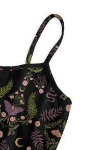 ROMWE Goth Floral Print Cami Dress - Black - View 3