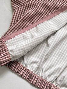 SHEIN 青少年女孩格紋印花落肩夾克 - 紅色 - 查看 10