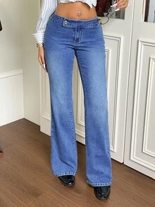 Rivivi 1 buah Celana Jeans Model Flare dengan Kancing di Bagian Depan - Biru - View 6