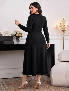 Modelyn Plus Size Casual Colorblock Knit Dress, Autumn/Winter - Multicolor - View 2