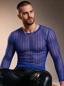 ZURIURI Men's Solid Color Casual Versatile Daily Wear Long Sleeve T-Shirt - Blue - View 1