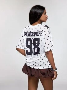 THE POWERPUFF GIRLS X SHEIN تي شيرت شبكي بطبعة كرتونية للشارع للنساء - أبيض - مشاهدة 2