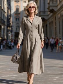 Offisola Women Senior Plaid Print Button Through Shirt Dress - Brown - View 4