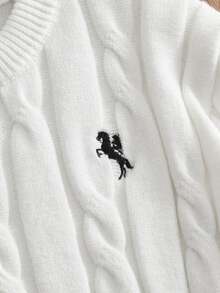 SWAVVY Men's Casual Loose Knit Long Sleeve Sweater, Fashionable Daily Wear, Cable Knit - White - View 4