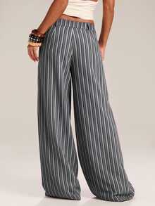 SHEIN BAE Fall& Winter Striped Print Wide Leg Pants Elegant - Multicolor - View 2