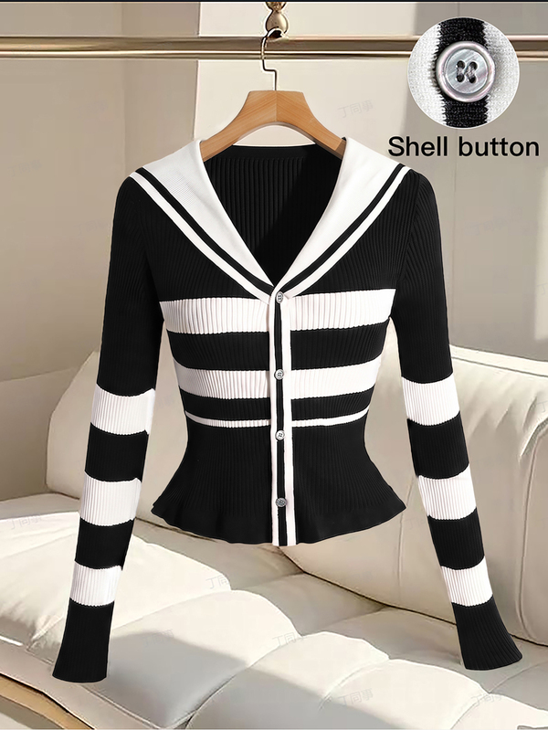 GlowEve CURVE Plus Size Colorblock Fashion Single-Breasted Long Sleeve Knit Cardigan