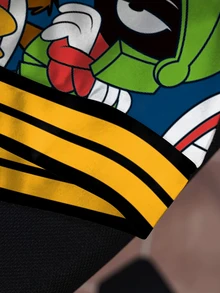 LOONEY TUNES X SHEIN Plus Cartoon & Letter Graphic Striped Trim Drop Shoulder Sweatshirt Fall - White - View 5