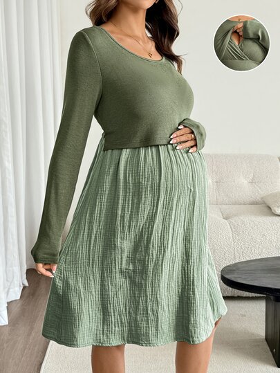 SHEIN 孕婦拼色拼接哺乳洋裝