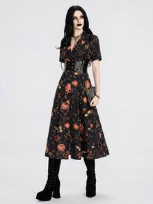 Breakform Floral Print Notched Neck Dress Without Belt - Multicolor - View 4