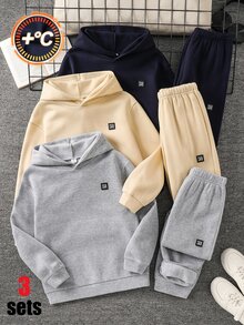 SHEIN 6件組 青少年男孩字母拼接細節連帽衛衣與運動長褲套裝 - 彩色 - 查看 4