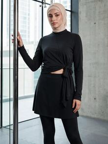 SHEIN With My Calm Solid 2 In 1 Sports Pants - Black - View 5