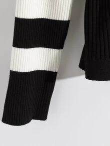 GlowEve CURVE Cardigan Rajut Lengan Panjang Kancing Tunggal Model Blok Warna Ukuran Plus untuk Musim Dingin - Hitam - View 5