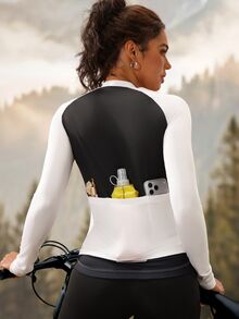 Exploreva Beige Gray Women's Long Sleeve Cycling Top With Zipper Front - Beige - View 7