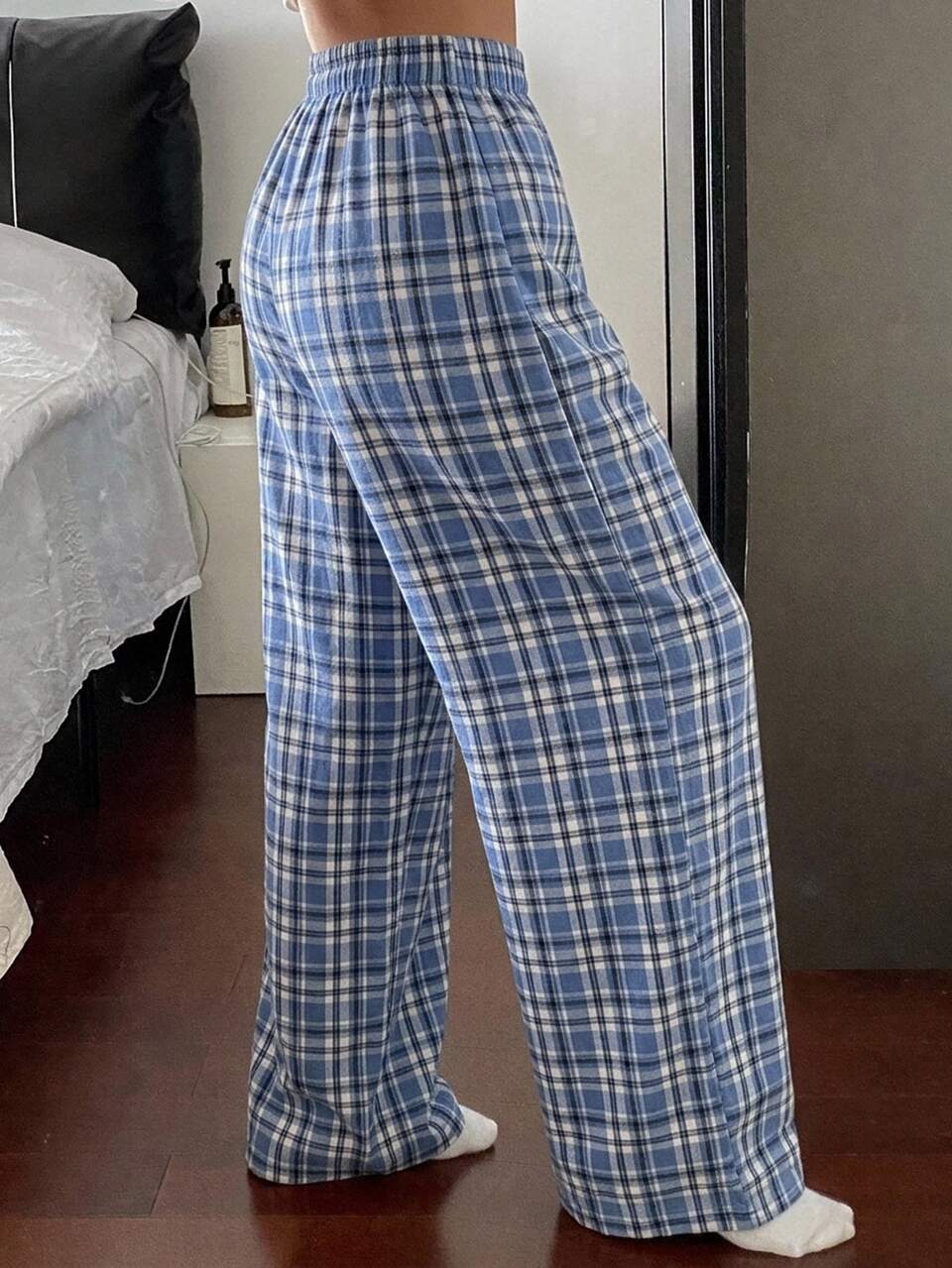 Plaid Print Elastic Waist Lounge Pants Fall