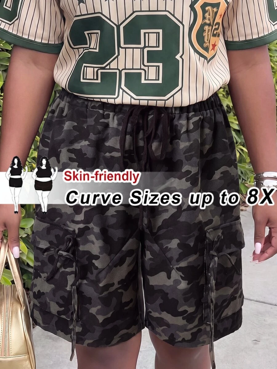 SHEIN CURVE+ Plus Size Shorts - Grey - View 1