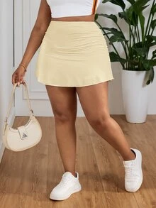 SHEIN PETITE CURVE 加大短裙 - 米色 - 查看 5