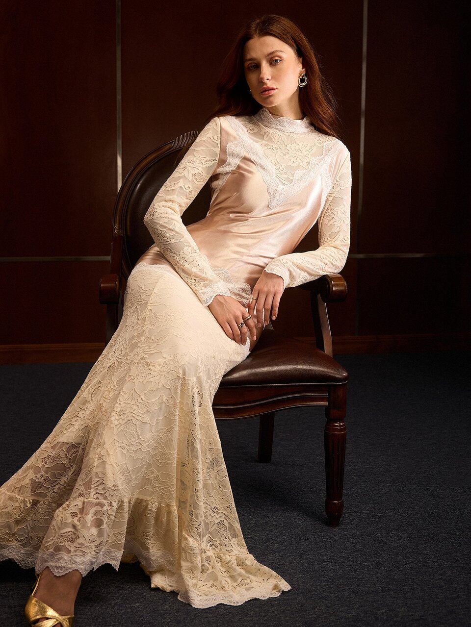 MOTF MOCK NECK LACE MAXI DRESS