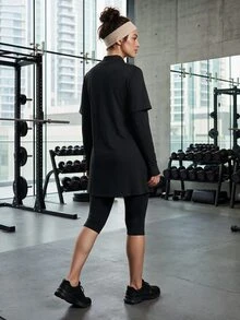 SHEIN With My Calm Mock Neck Sports Tee & Leggings - Black - View 4