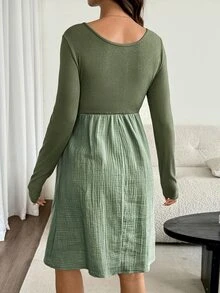 SHEIN Vestido de lactancia de maternidad con bloques de color y patchwork - Verde - Ver 4