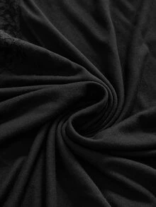 ROMWE Plus Contrast Lace Asymmetrical Neck Tee - Black - View 4
