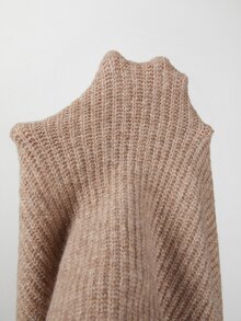 SHEIN Turtleneck Raglan Sleeve Sweater Dress Without Belt - Khaki - View 7