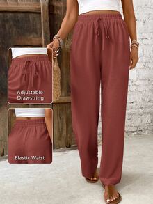 SHEIN PETITE CURVE Pantalones Extra Grande - Óxido marrón - Ver 6